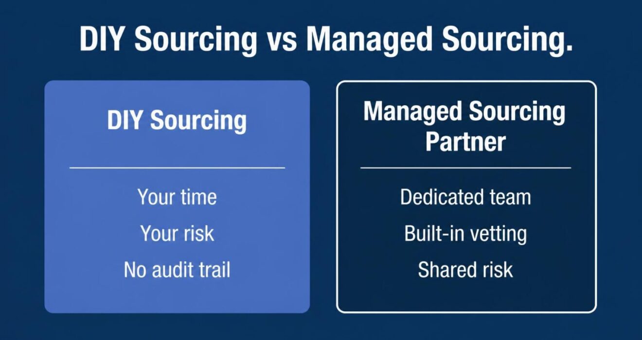 "DIY sourcing vs managed sourcing cost risk comparison"